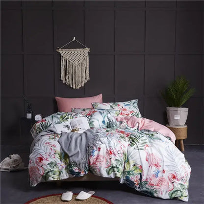 Decorbites luxury egyptian cotton duvet cover with floral flamingo leaf pattern and pieces pillowcases 48*74cm