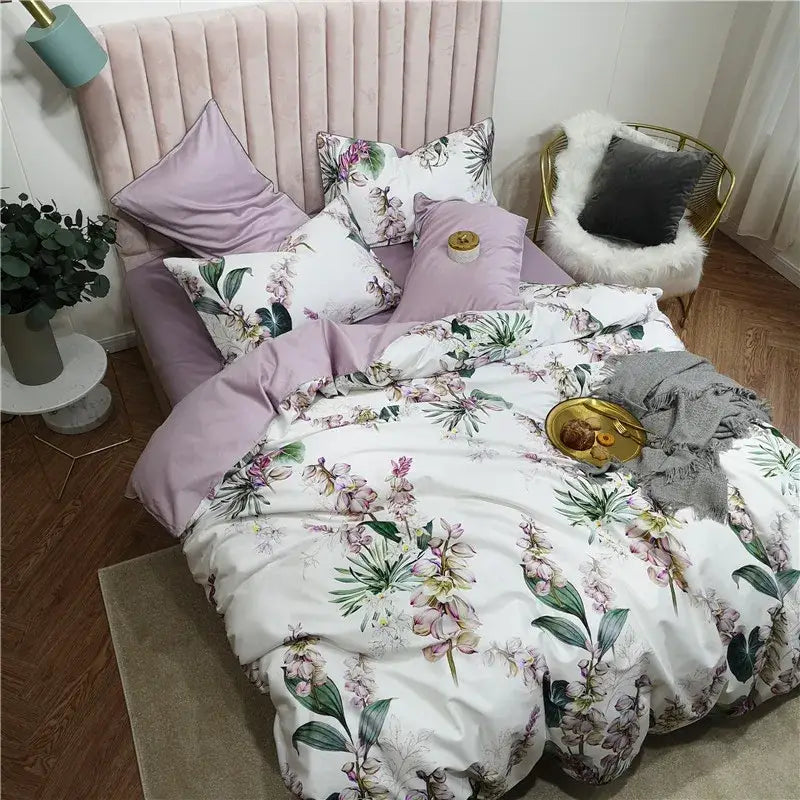 Decorbites luxury flamingo leaf duvet cover set with floral pattern cotton queen and king size pieces pillowcases