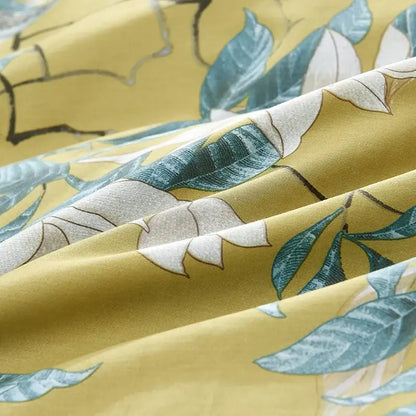 Yellow cotton duvet cover from decorbites luxury flamingo leaf bedding set with teal and white leaf pattern pillowcases