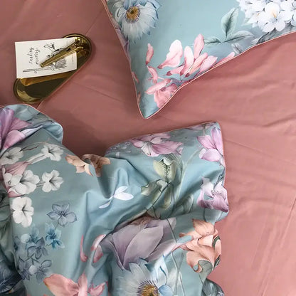 DecorBites™ luxury flamingo leaf duvet cover in soft light blue with floral pattern includes pieces pillowcases 48*74cm