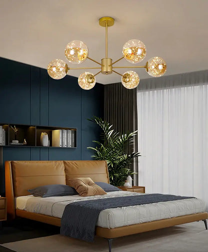 Gold-toned decorbites luxury nordic chandelier with six glass ball globes dimmable warm light remote control