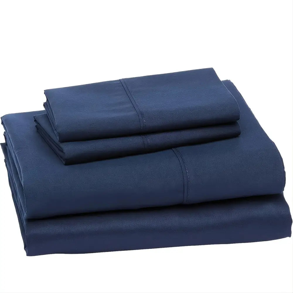 Deep navy blue cotton DecorBites™ luxury bed sheet set with neat stitching for a hotel luxury cooling and breathable sleep