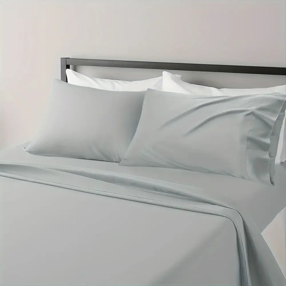 Light gray satin decorbites™ luxury hotel bed sheet set with matching pillowcases cooling and breathable material