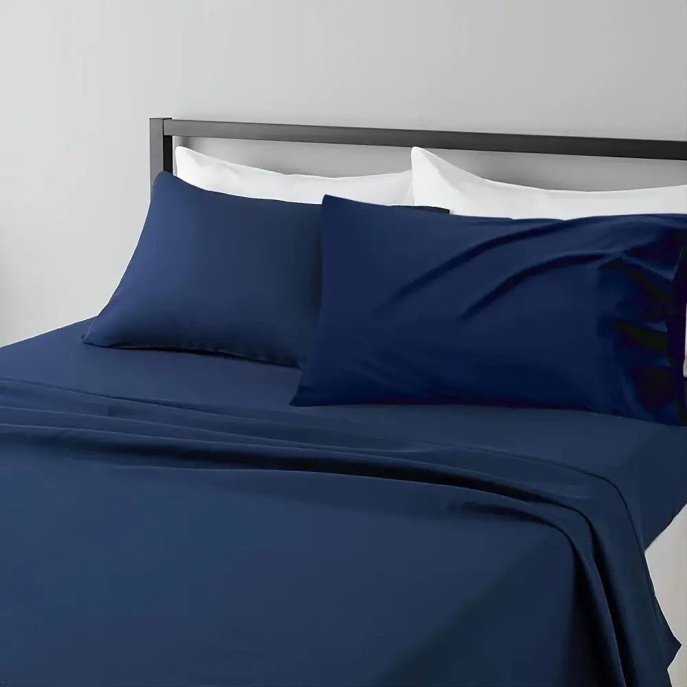 Navy blue satin sheet set with matching pillowcases decorbites luxury hotel bed sheets set cooling breathable luxury bed