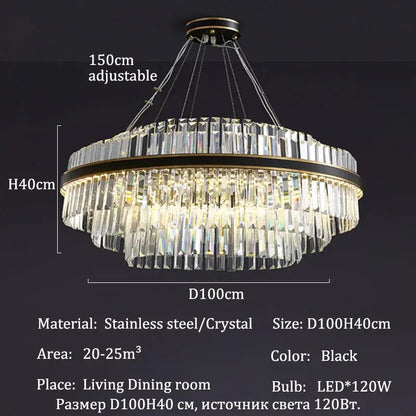 Black crystal decorbites luxury led crystal chandelier with sleek stainless steel frame and cascading faceted glass elements