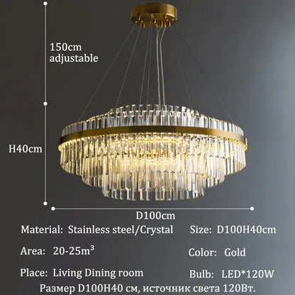 Gold-toned decorbites™ luxury led crystal chandelier with cascading prisms and stainless steel frame for home decor