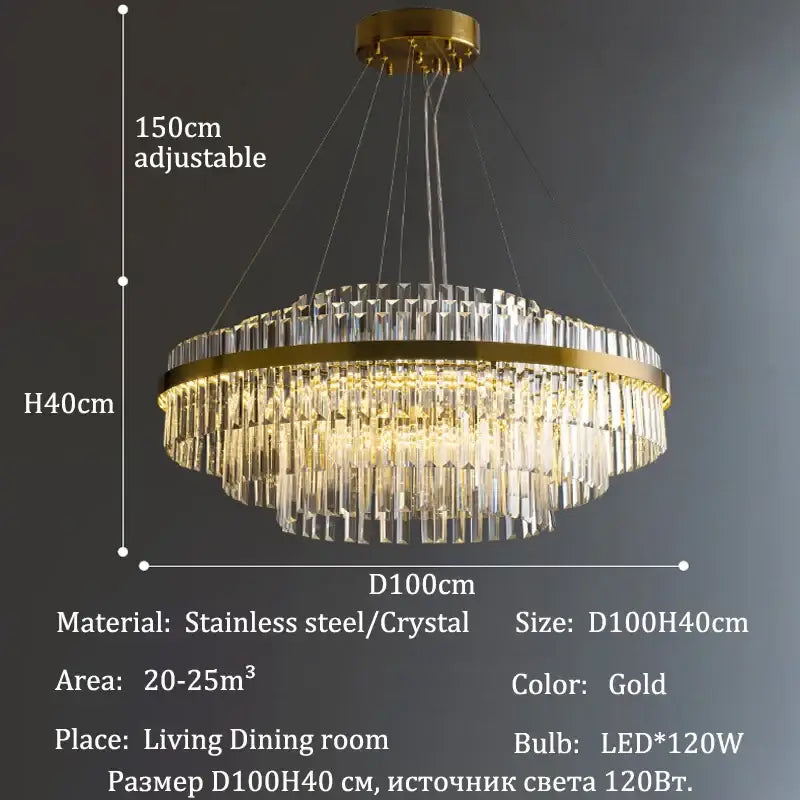 Gold-toned decorbites™ luxury led crystal chandelier with cascading prisms and stainless steel frame for home decor
