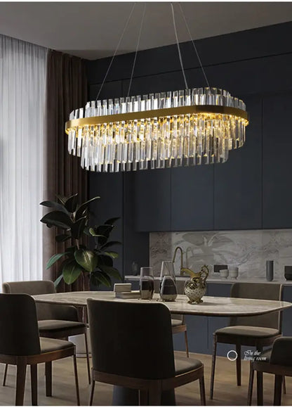Gold-toned oval decorbites™ luxury led crystal chandelier with cascading clear crystal prisms for home decor