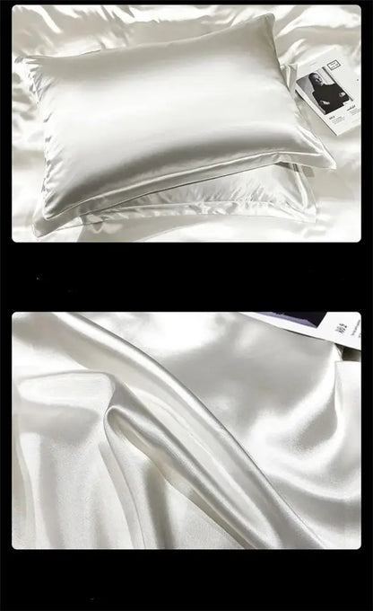 Silk pillowcase from decorbites luxury mulberry silk bedding set with smooth lustrous white satin texture