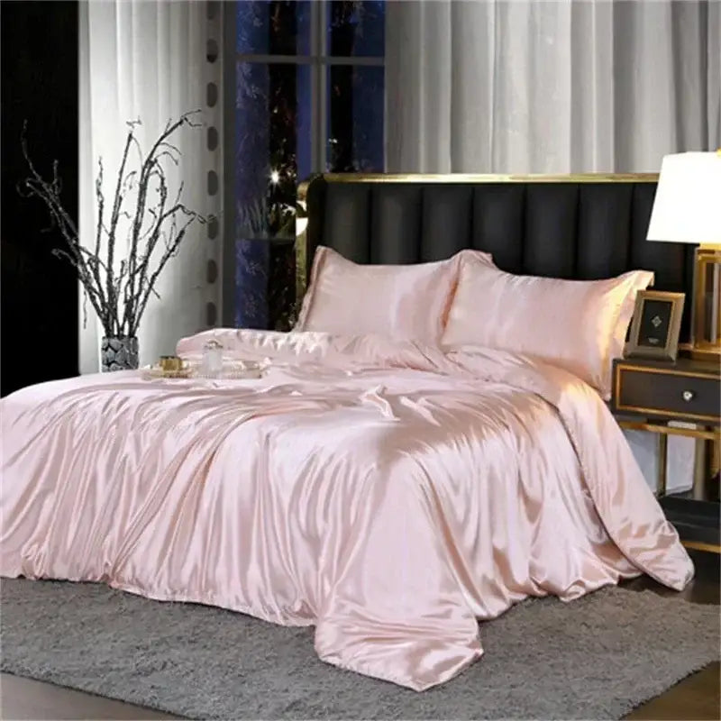 Pink satin duvet cover from decorbites luxury mulberry silk bedding set with smooth glossy finish