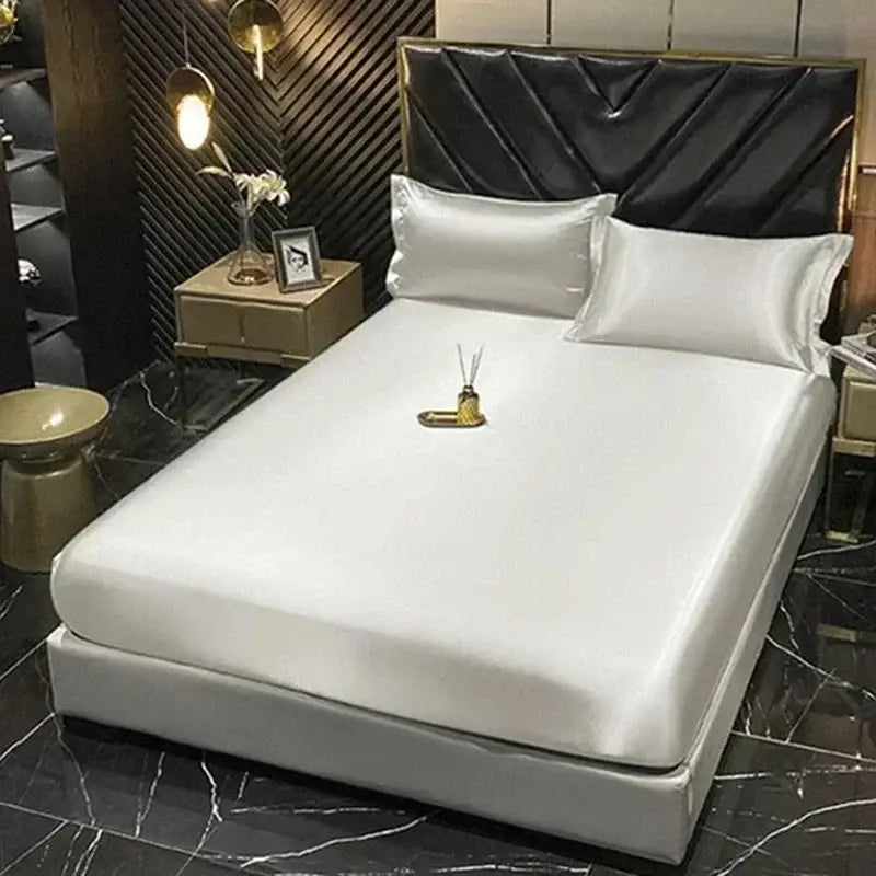 White satin mulberry silk bedding set by DecorBites with smooth glossy finish ideal for duvet cover and sheets