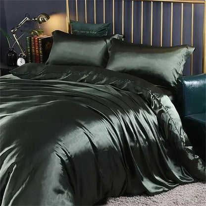 Dark green satin duvet cover from decorbites luxury natural mulberry silk bedding set with smooth glossy texture