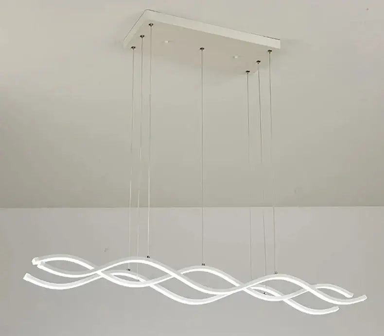 Modern white led luxury nordic chandelier with sleek wave design and transparent cords for dining room lighting