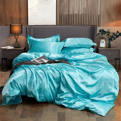 Turquoise rayon satin DecorBites luxury bedding set with matching pillows and pcduvet cover for twin to king width bed