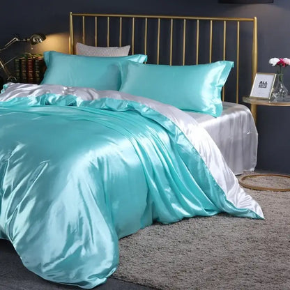 Turquoise satin duvet cover set from decorbites luxury silk bedding set features sleek sheen and includes matching pillowcases pcs duvet cover