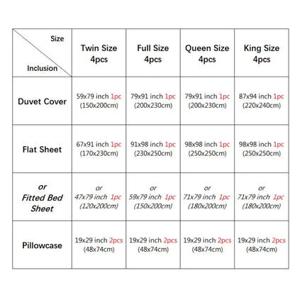 Detailed sizing chart for decorbites™ luxury silk bedding set solid color listing duvet cover bed sheet and pcs duvet cover dimensions
