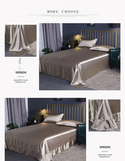 Decorbites luxury silk duvet cover set in metallic gold satin with ruffled hem suitable as pcs duvet cover or bed sheet