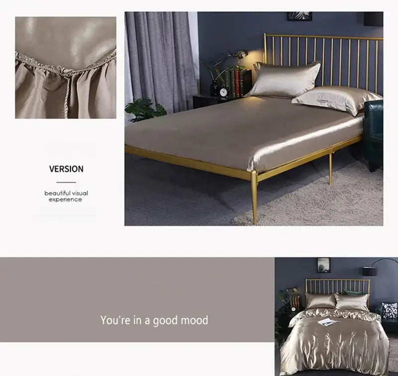 Decorbites luxury silk bedding set with shiny metallic gold satin bed sheet and matching pillowcases pcs duvet cover