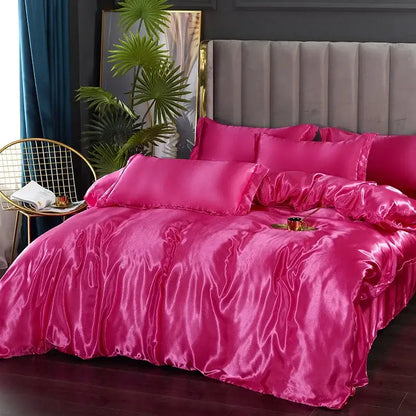 Vibrant fuchsia satin duvet cover pcs duvet cover from decorbites luxury silk bedding set with a glossy finish