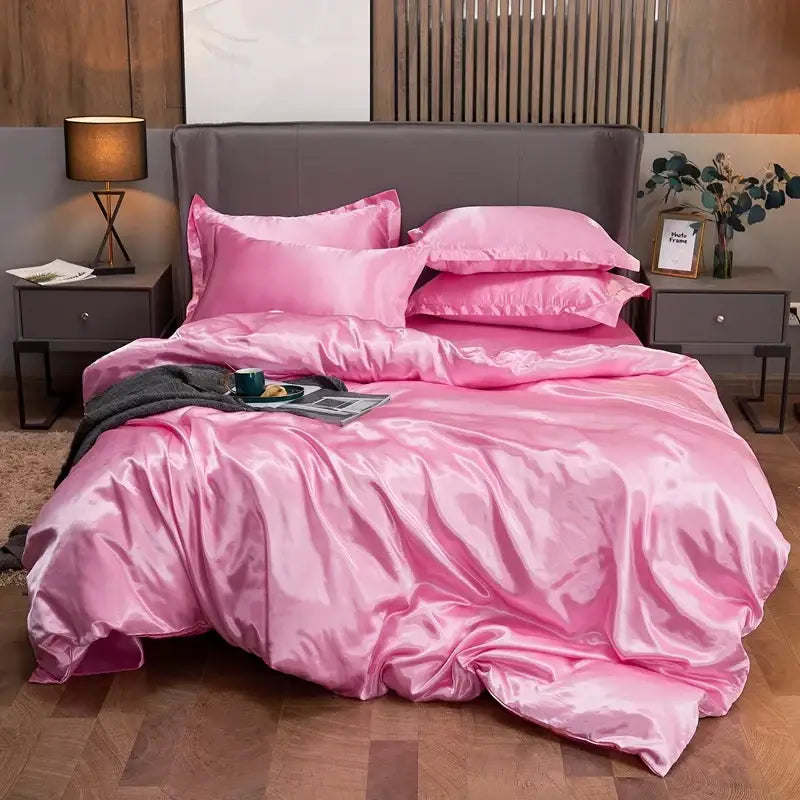 Decorbites luxury pink satin bedding set with pcduvet cover and matching pillows for width bed in rayon satin