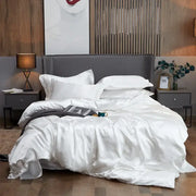 White satin pcduvet cover set with solid color smooth glossy finish from DecorBites™ luxury width bed bedding set