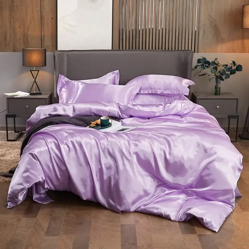 Lavender satin decorbites™ luxury solid color pcduvet cover bedding set with a glossy smooth finish for width bed sizes