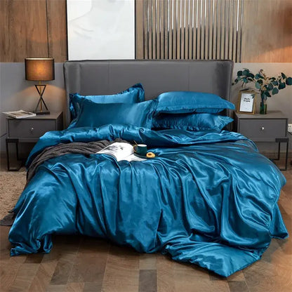 DecorBites™ luxury solid color teal satin pcduvet cover and matching bedding set for twin queen and king width bed