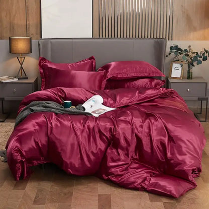 Decorbites luxury pcduvet cover set in rich burgundy satin features a solid color with smooth glossy finish for width bed sizes
