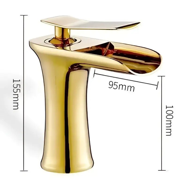 Gold bathroom faucet decorbites mai single handle with sleek waterfall spout and flat handle for bathroom use