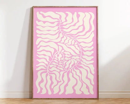A framed DecorBites™ Matisse floral art poster with flowing cream botanical cut outs on a soft pink background