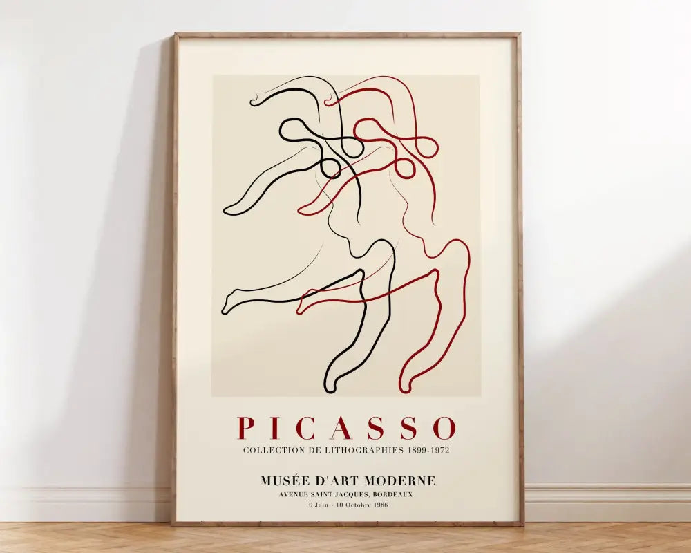 Minimalist decorbites™ matisse floral art print featuring abstract black and red flowing lines on a cream background