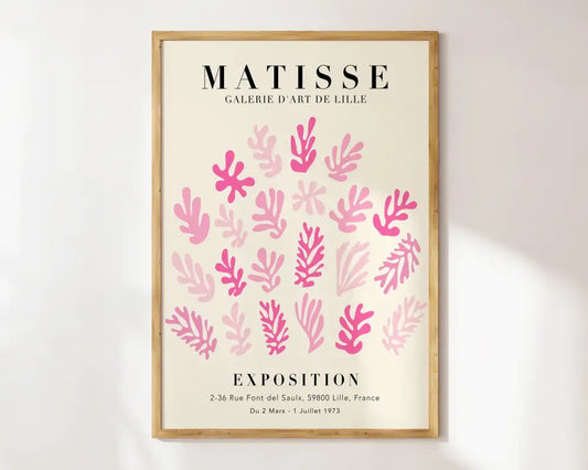 A framed matisse floral art print featuring pink seaweed illustrations on cream background for elegant decor