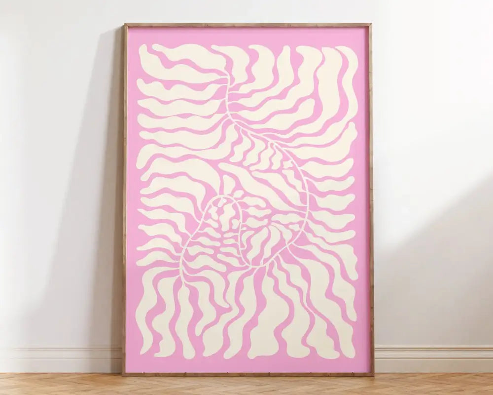 A framed decorbites™ matisse floral abstract flowers canvas featuring flowing cream patterns on a soft pink background