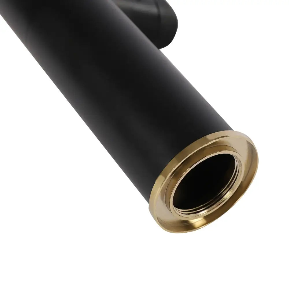 Matte black bathroom faucet pipe with polished brass threaded end cap for dual water modes by decorbites