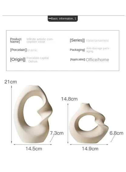 Cream-colored abstract matte ceramic vase set by decorbites with organic flowing curves for modern home decor