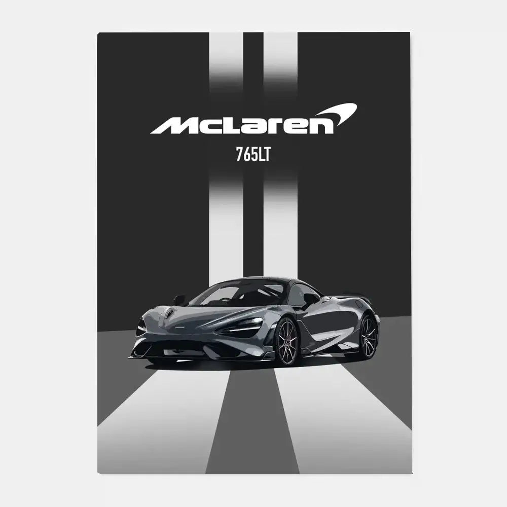 Black and silver mclaren p1 gtr luxury poster with bold vertical stripes ideal for living room decor by DecorBites™