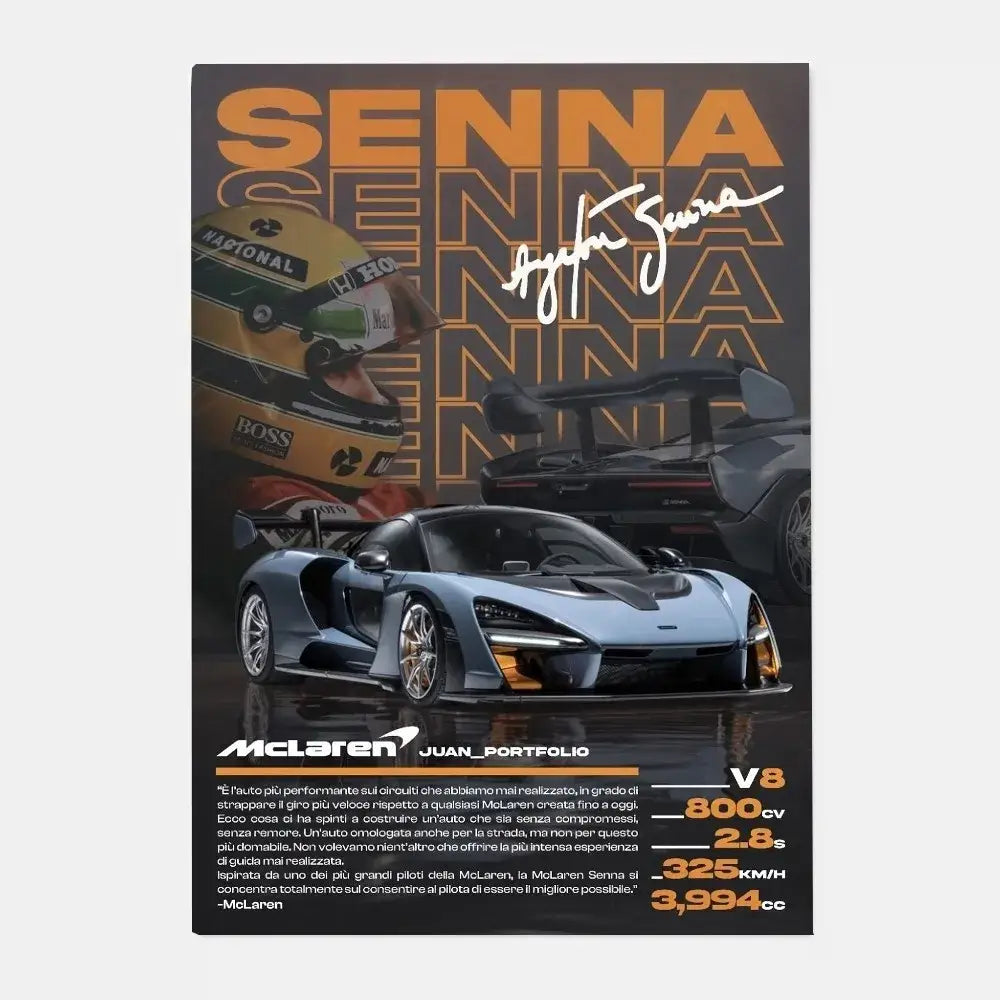 Decorbites™ mclaren p1 gtr luxury poster featuring blue mclaren senna with black accents and gold detailing for living room