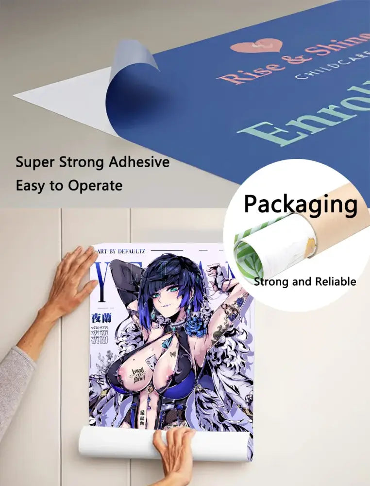Blue and white anime-style wall poster featuring a character illustration in the mclaren p1 gtr luxury poster for living room decor