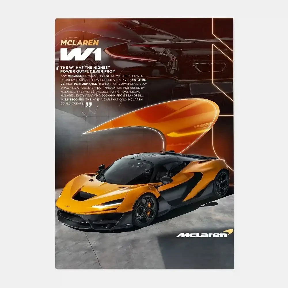 Orange and black mclaren p1 gtr with sleek aerodynamic design in a gtr luxury poster for living room decor
