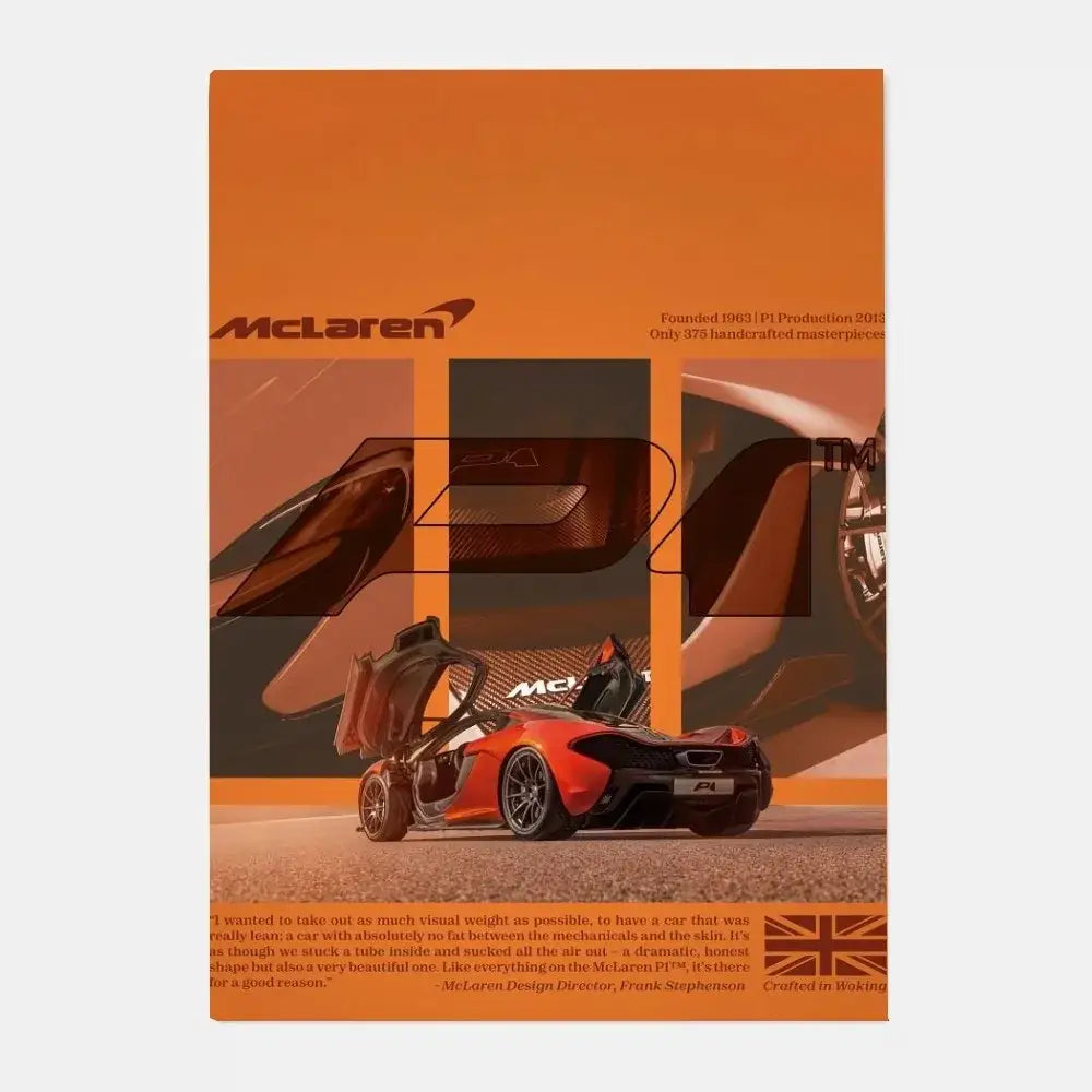Orange mclaren p1 gtr sports car with sleek black accents featured in gtr luxury poster for living room decor
