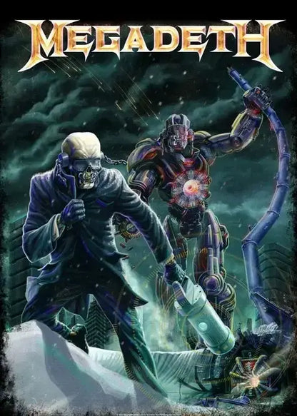 Decorbites™ megadeth canvas poster featuring skeletal figure and red-eyed robot for rock music wall art decor