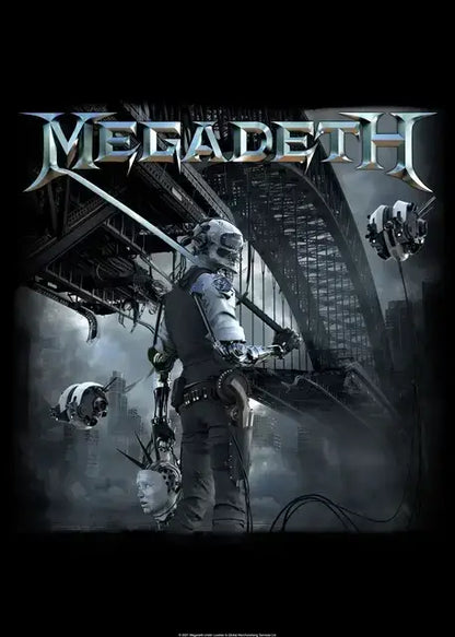 Decorbites megadeth canvas poster featuring a futuristic armored figure in metallic gray rock music wall art