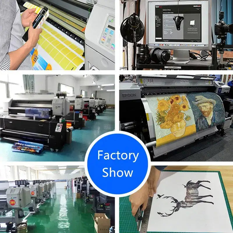 Epson large-format printer producing a detailed reproduction of van gogh sunflowers on fabric for canvas poster wall art