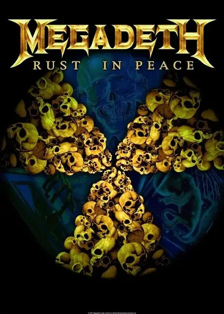 Decorbites™ megadeth canvas poster featuring golden skull-shaped radiation symbol rock music wall art on dark background