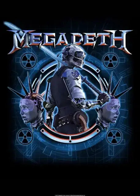 Metallic silver and blue megadeth canvas poster featuring stylized album art for rock music wall decor
