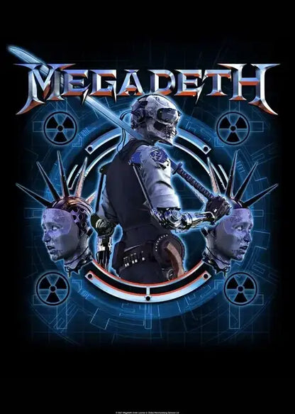 Metallic silver and blue megadeth canvas poster featuring stylized album art for rock music wall decor