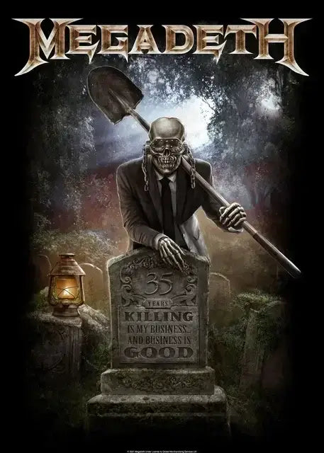 Decorbites™ megadeth canvas poster features black suit skeletal figure with shovel tombstone rock music wall art