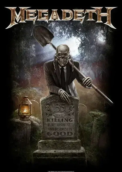 Decorbites™ megadeth canvas poster features black suit skeletal figure with shovel tombstone rock music wall art