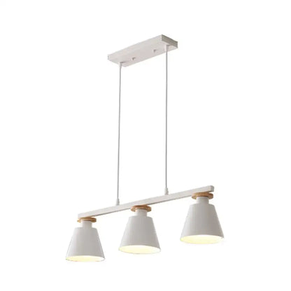 White metal 3-light island pendant with conical shades and wooden accents for dining room 110v-120v led lighting