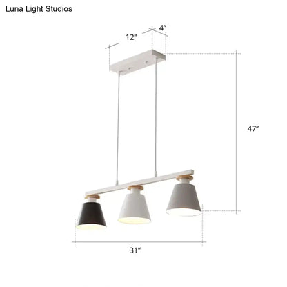 Modern three-light pendant fixture by decorbites with white black shades wooden accents for dining room 110v-120v led